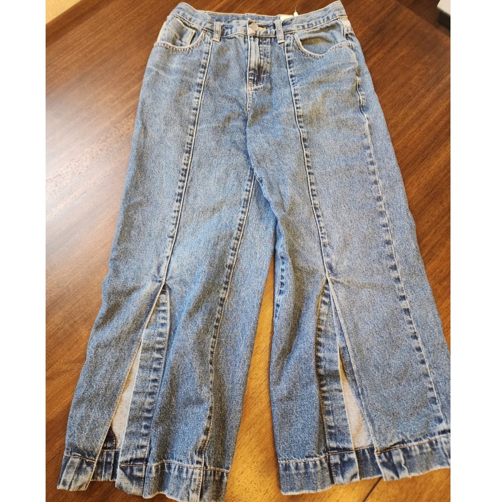 ❤️VTG Esprit Denim Culottes Light Split Hem Wide Leg Cropped Jeans. Gritty Boho